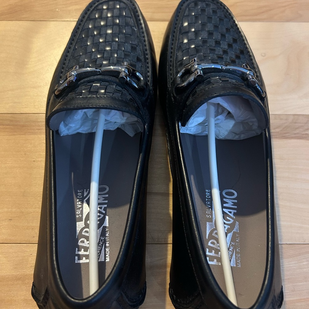 Salvatore Ferragamo Black Woven Loafers for Men